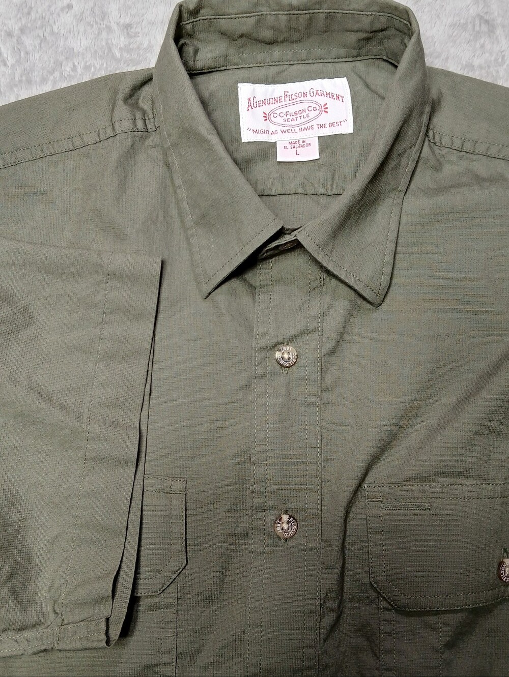 Filson Field Shirt 12048 Mens L Large Green Short Sleeve Utility Shirt Outdoor
